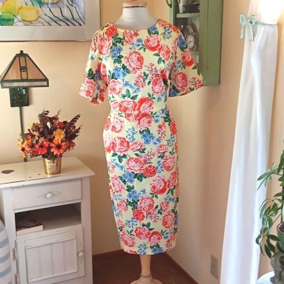 ASOS Curve Floral Pique Sheath Dress - Picture 1 of 14
